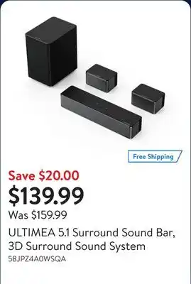 Walmart ULTIMEA 5.1 Surround Sound Bar, 3D Surround Sound System offer