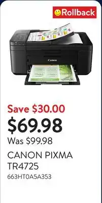 Walmart CANON PIXMA TR4725 offer