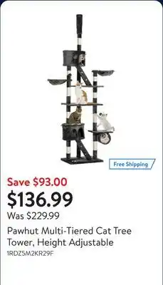 Walmart Pawhut Multi-Tiered Cat Tree Tower, Height Adjustable offer