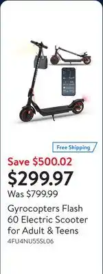 Walmart Gyrocopters Flash 60 Electric Scooter for Adult & Teens offer