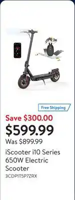 Walmart iScooter i10 Series 650W Electric Scooter offer