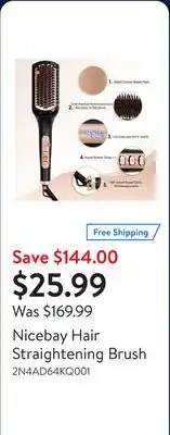 Walmart Nicebay Hair Straightening Brush offer