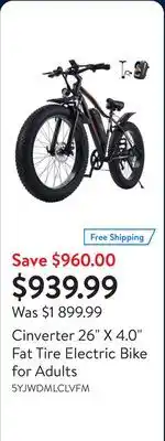 Walmart Cinverter 26 X 4.0 Fat Tire Electric Bike for Adults offer