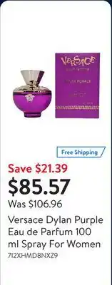 Walmart Versace Dylan Purple Eau de Parfum 100 ml Spray For Women offer