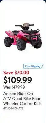 Walmart Aosom Ride-On ATV Quad Bike Four Wheeler Car for Kids offer