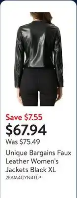 Walmart Unique Bargains Faux Leather Women's Jackets Black XL offer