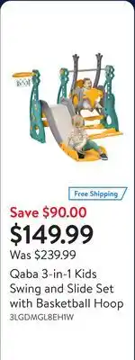 Walmart Qaba 3-in-1 Kids Swing and Slide Set with Basketball Hoop offer