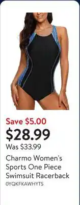 Walmart Charmo Women's Sports One Piece Swimsuit Racerback offer