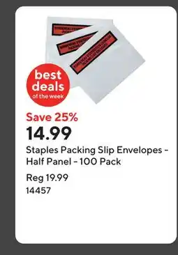 Staples Staples Packing Slip Envelopes - Half Panel - 100 Pack offer