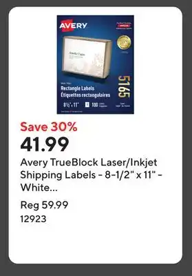 Staples Avery TrueBlock Laser/Inkjet Shipping Labels - 8-1/2 x 11 - White - 100 Pack (5165) offer