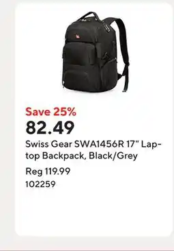 Staples Swiss Gear SWA1456R 17 Laptop Backpack, Black/Grey offer