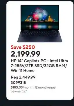 Staples HP 14 Copilot+ PC - Intel Ultra 7-285V/2TB SSD/32GB RAM/Win 11 Home offer