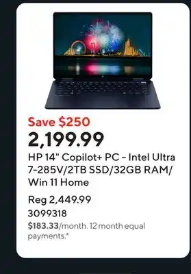 Staples HP 14 Copilot+ PC - Intel Ultra 7-285V/2TB SSD/32GB RAM/Win 11 Home offer