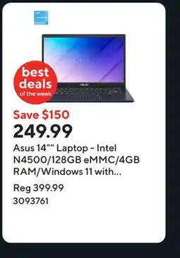 Staples Asus 14 Laptop - Intel N4500/128GB eMMC/4GB RAM/Windows 11 with 1-year of Microsoft 365 offer