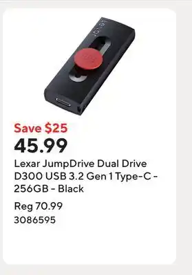 Staples Lexar JumpDrive Dual Drive D300 USB 3.2 Gen 1 Type-C - 256GB - Black offer