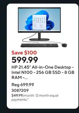 Staples HP 21.45 All-in-One Desktop - Intel N100 - 256 GB SSD - 8 GB RAM - Windows 11 Home offer