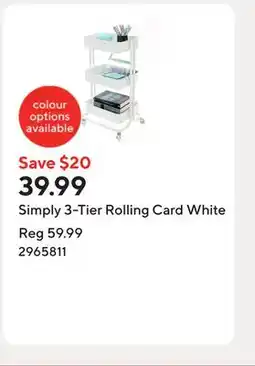 Staples Simply 3-Tier Rolling Card White offer