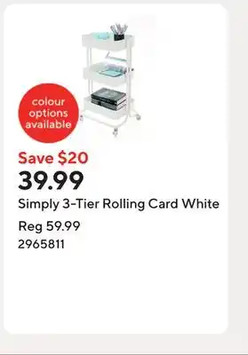 Staples Simply 3-Tier Rolling Card White offer