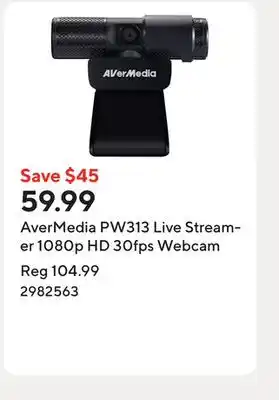 Staples AverMedia PW313 Live Streamer 1080p HD 30fps Webcam offer