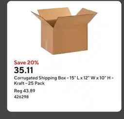 Staples Corrugated Shipping Box - 15 L x 12 W x 10 H - Kraft - 25 Pack offer