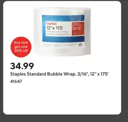 Staples Staples Standard Bubble Wrap, 3/16, 12 x 175' offer