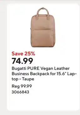 Staples Bugatti PURE Vegan Leather Business Backpack for 15.6 Laptop - Taupe offer