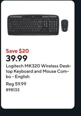 Staples Logitech MK320 Wireless Desktop Keyboard and Mouse Combo - English offer