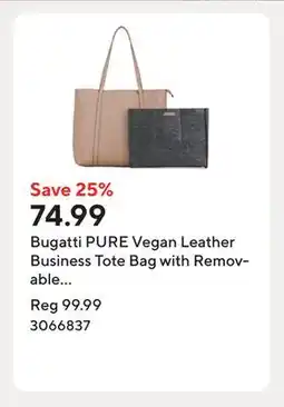 Staples Bugatti PURE Vegan Leather Business Tote Bag with Removable Organizer for 14.1 Laptop/Tablet - Taupe offer