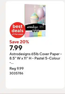 Staples Astrodesigns 65lb Cover Paper - 8.5 W x 11 H - Pastel 5-Colour - 50 Sheets (91803-01) offer