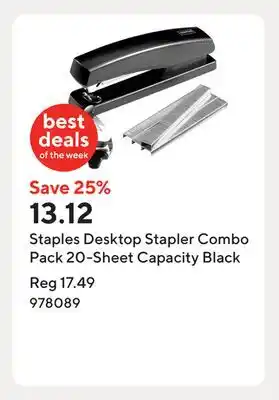 Staples Staples Desktop Stapler Combo Pack 20-Sheet Capacity Black offer