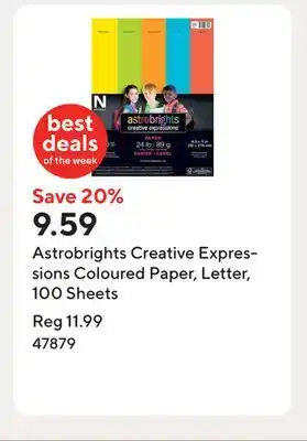 Staples Astrobrights Creative Expressions Coloured Paper, Letter, 100 Sheets offer