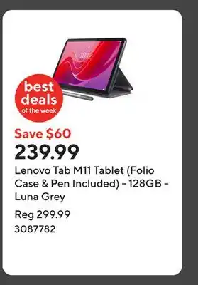 Staples Lenovo Tab M11 Tablet (Folio Case & Pen Included) - 128GB - Luna Grey offer