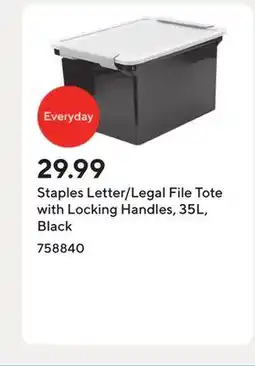 Staples Staples Letter/Legal File Tote with Locking Handles, 35L, Black offer