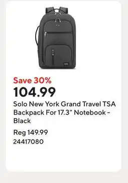 Staples Solo New York Grand Travel TSA Backpack For 17.3 Notebook - Black offer