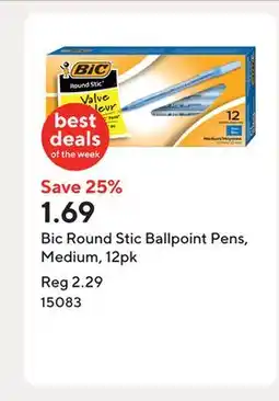 Staples Bic Round Stic Ballpoint Pens, Medium, 12pk offer