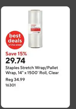 Staples Staples Stretch Wrap/Pallet Wrap, 14 x 1500' Roll, Clear offer