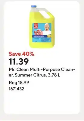 Staples Mr. Clean Multi-Purpose Cleaner, Summer Citrus, 3.78 L offer