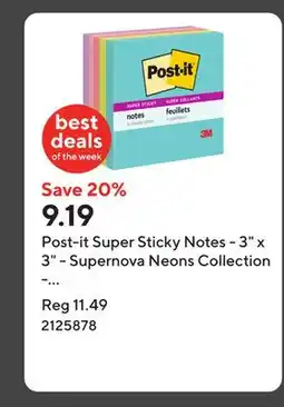 Staples Post-it Super Sticky Notes - 3 x 3 - Supernova Neons Collection - 450 sheets - 5 Pack offer