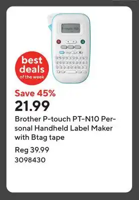 Staples Brother P-touch PT-N10 Personal Handheld Label Maker with Btag tape offer