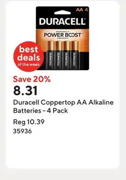 Staples Duracell Coppertop AA Alkaline Batteries - 4 Pack offer