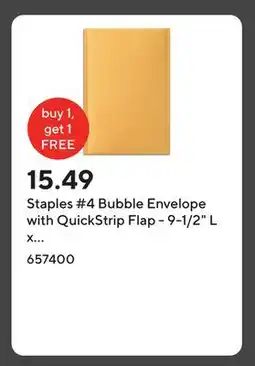 Staples Staples #4 Bubble Envelope with QuickStrip Flap - 9-1/2 L x 13-1/2 W - Kraft Brown - 12 Pack offer