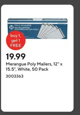 Staples Merangue Poly Mailers, 12 x 15.5, White, 50 Pack offer