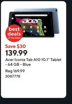 Staples Acer Iconia Tab A10 10.1 Tablet - 64 GB - Blue offer