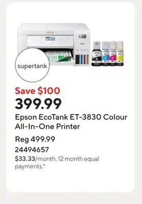 Staples Epson EcoTank ET-3830 Colour All-In-One Printer offer