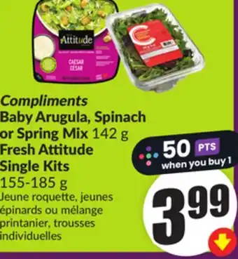 Chalo FreshCo Compliments Baby Arugula, Spinach or Spring Mix 142 g Fresh Attitude Single Kits offer