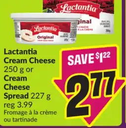 Chalo FreshCo Lactantia Cream Cheese 250 g or Cream Cheese Spread 227 g offer