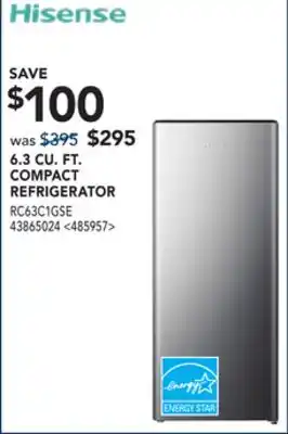 RONA HISENSE 6.3 CU. FT. COMPACT REFRIGERATOR offer