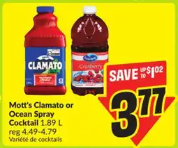 FreshCo Mott's Clamato or Ocean Spray Cocktail 1.89 L offer