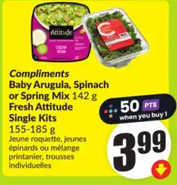 FreshCo Compliments Baby Arugula, Spinach or Spring Mix 142 g Fresh Attitude Single Kits 155-185 g offer