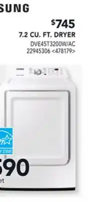 RONA SAMSUNG 7.2 CU. FT. DRYER offer